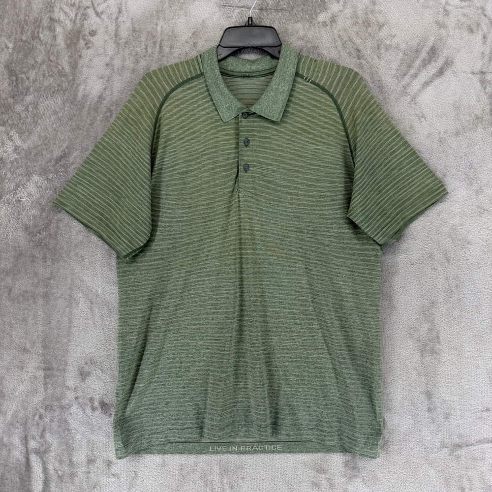Lululemon Metal Vent Tech Polo Shirt Mens XL Green Stripe Short Sleeve Athletic
